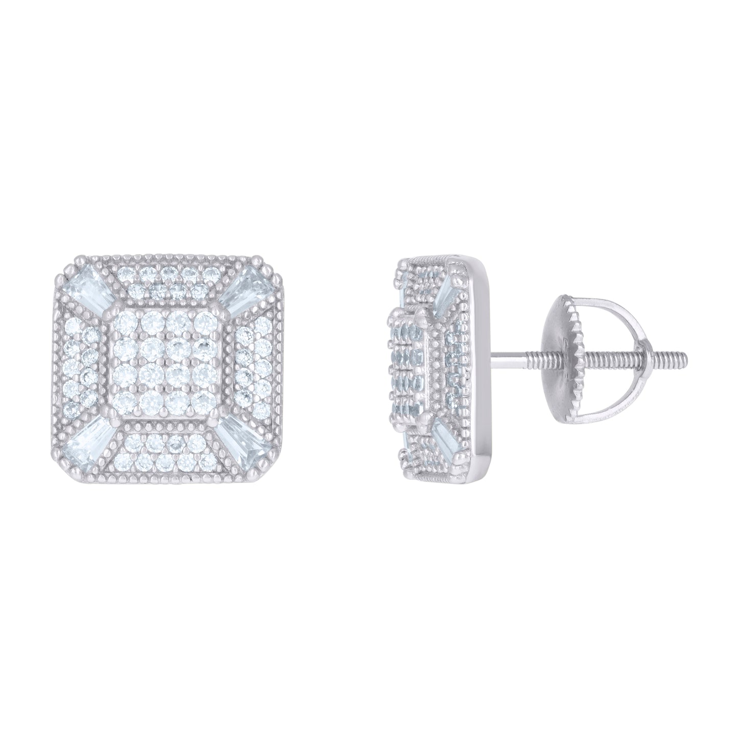 Sterling Silver Or Yellow-Tone Mens Baguette Cubic-Zirconia Square Fashion Stud Earrings