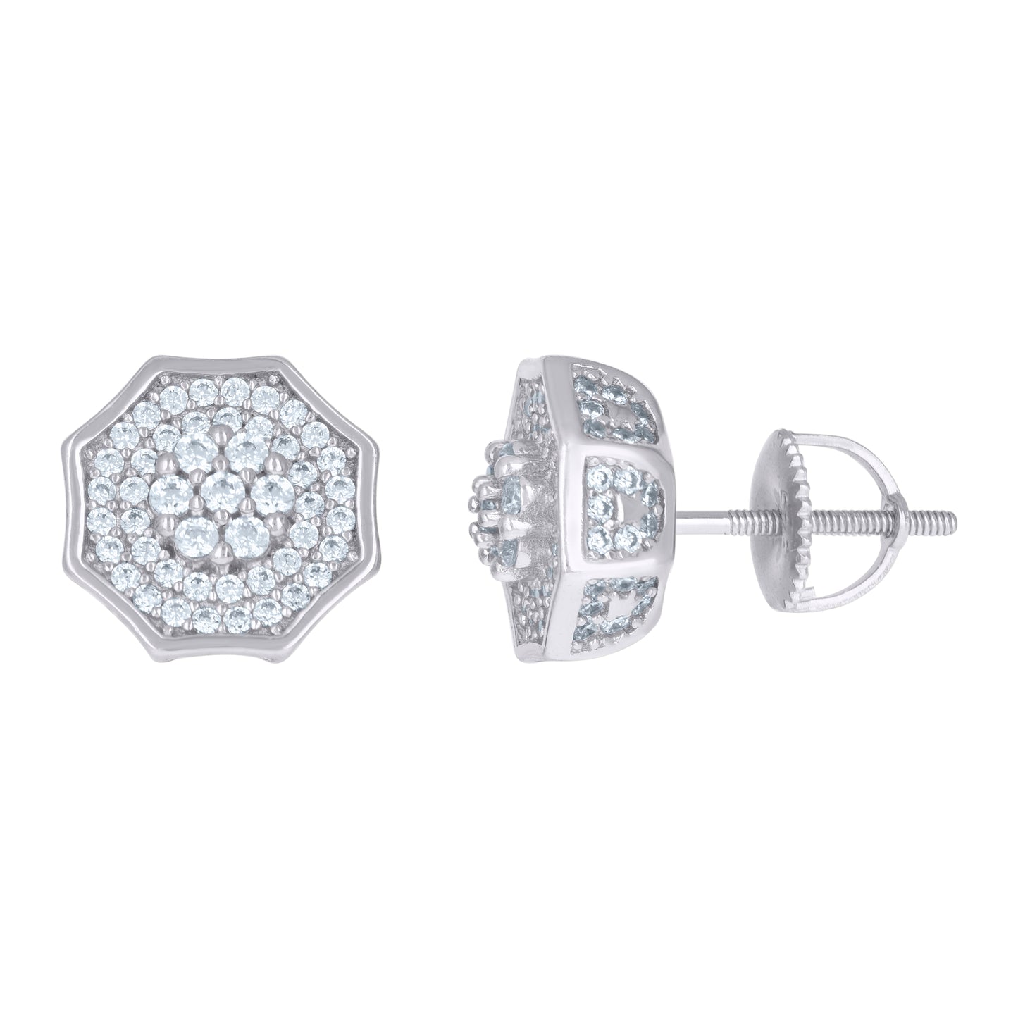 Sterling Silver Or Yellow-Tone Mens Cubic-Zirconia Octagon Fashion Stud Earrings