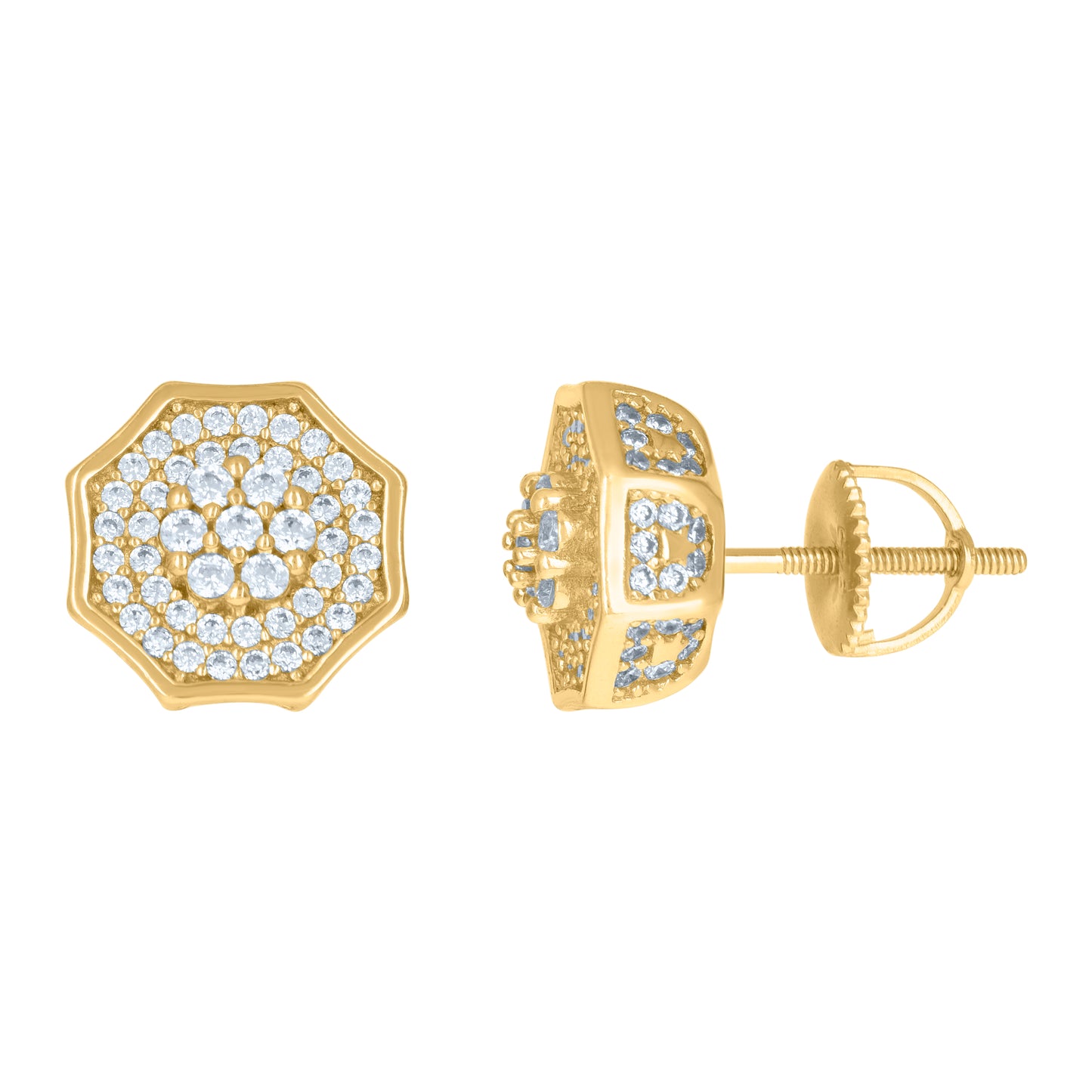 Sterling Silver Or Yellow-Tone Mens Cubic-Zirconia Octagon Fashion Stud Earrings