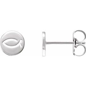 14K White Gold 6 X 6 Mm Pair Friction Backs Included Polished Petite Ichthus Fish Earrings