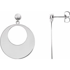 Sterling Silver 26.57 X 20 Mm Pair Friction Backs Included Polished Circle Cutout Dangle Earrings