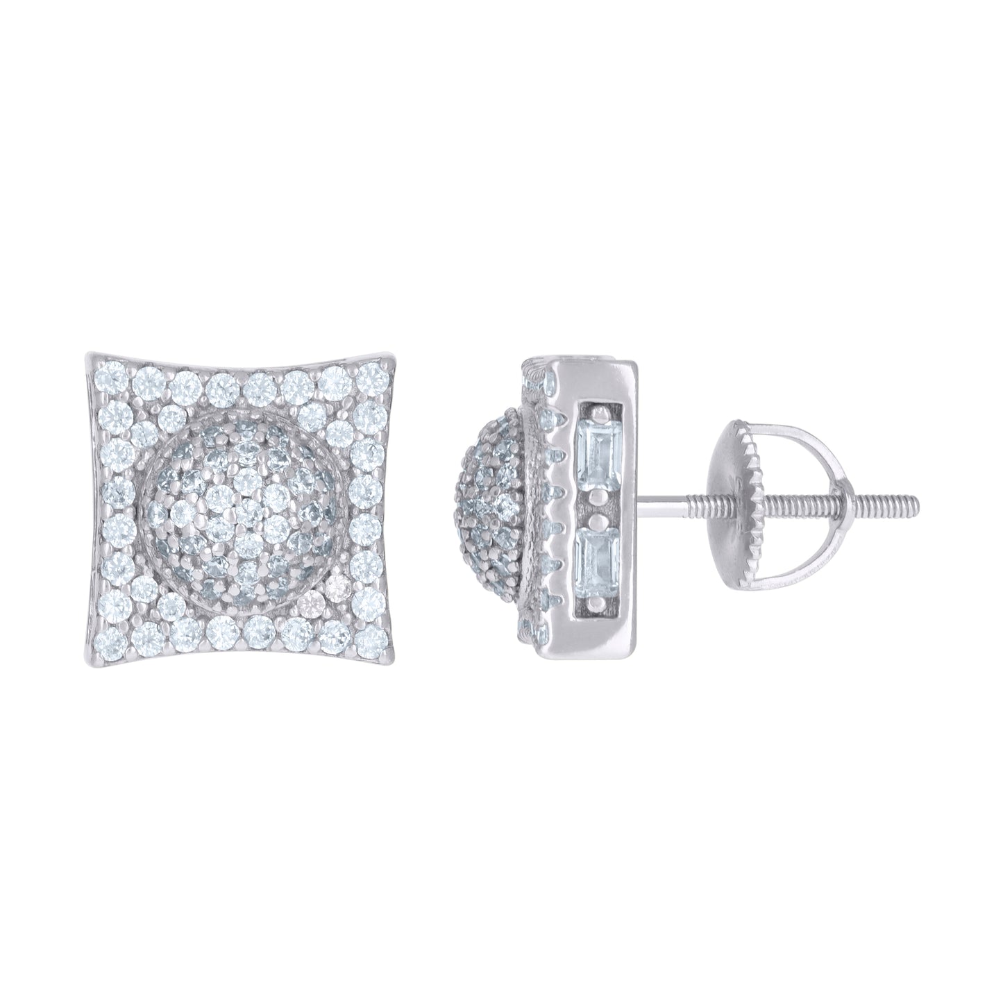 Sterling Silver Or Yellow-Tone Mens Cubic-Zirconia Square Cluster Stud Earrings