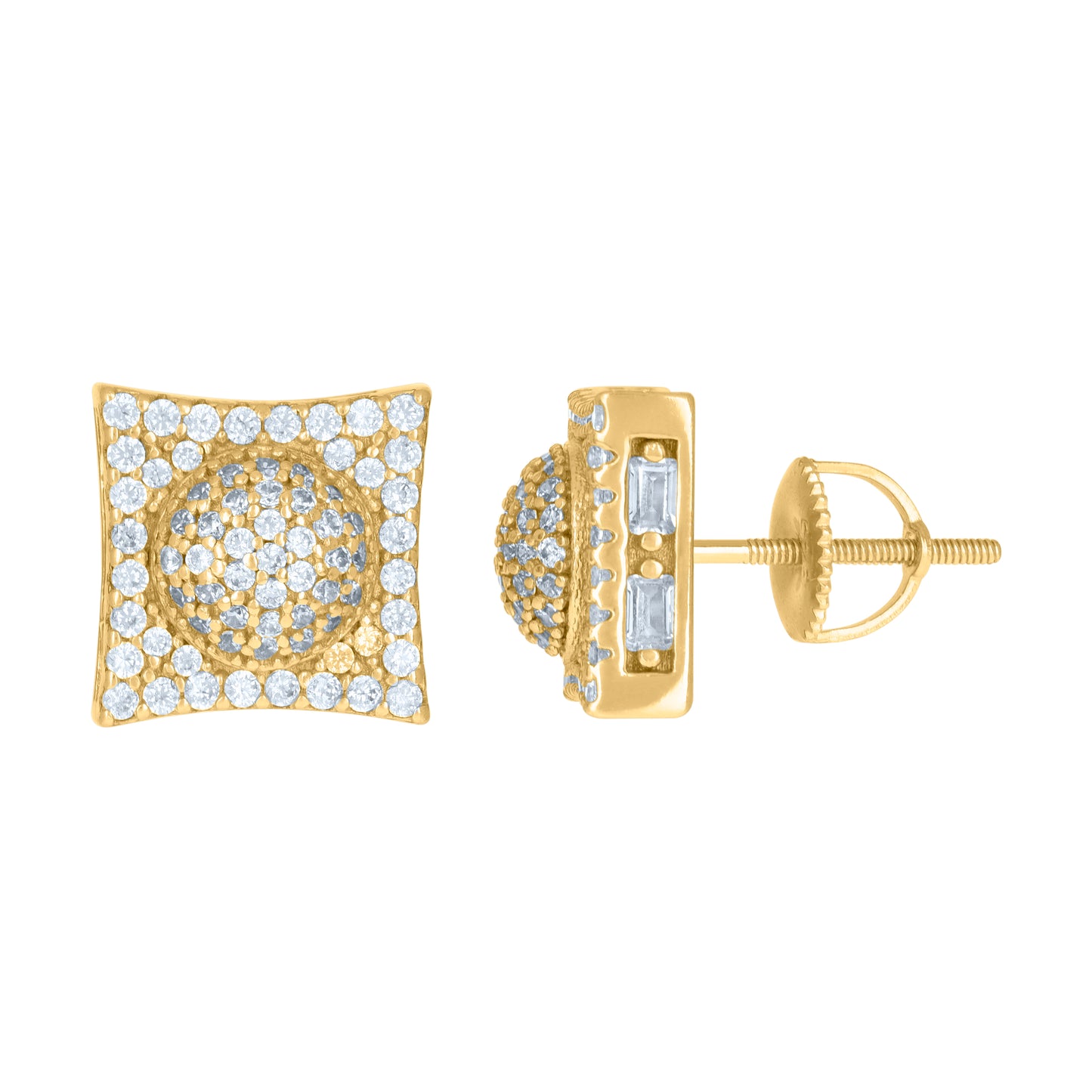 Sterling Silver Or Yellow-Tone Mens Cubic-Zirconia Square Cluster Stud Earrings