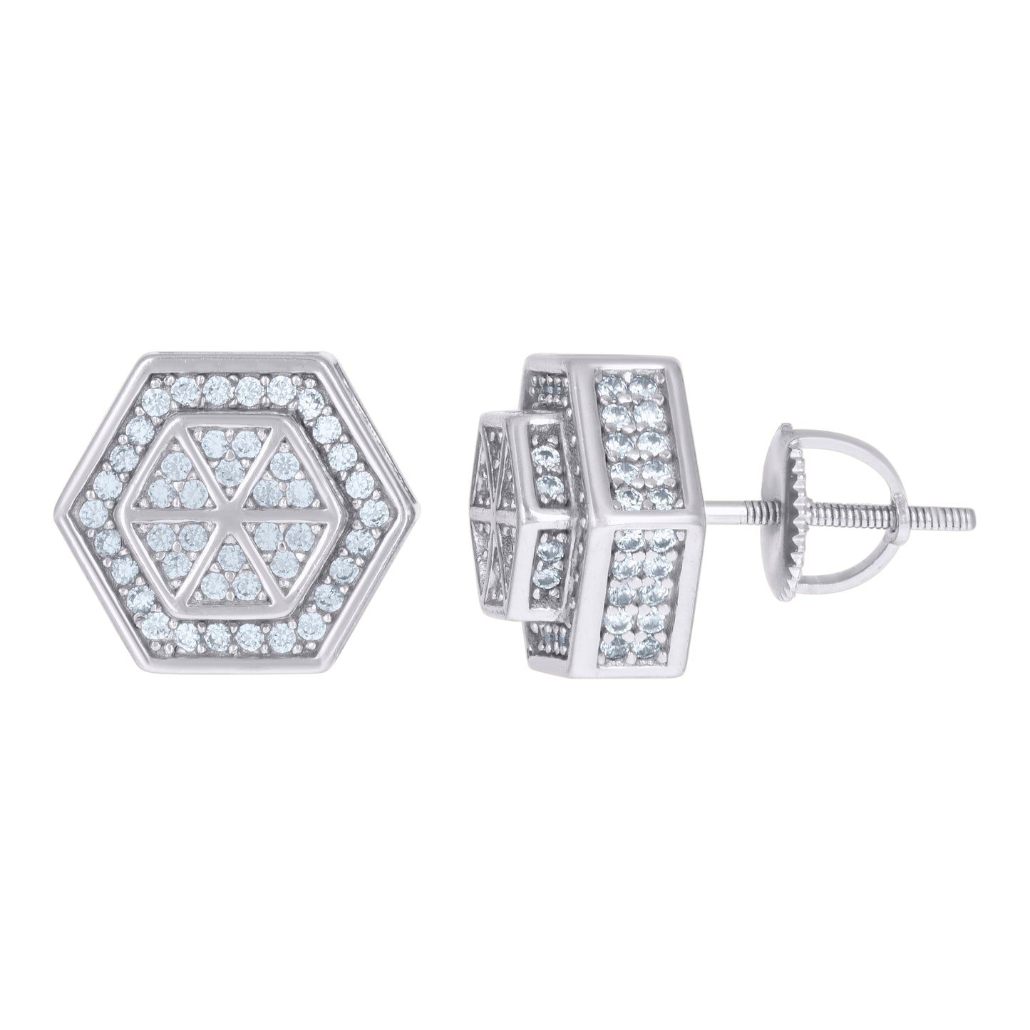 Sterling Silver Or Yellow-Tone Mens Cubic-Zirconia Octagon Fashion Stud Earrings
