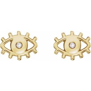 14K Yellow Gold Round 1.2 Mm .015 Ctw Natural Diamond Evil Eye Earrings
