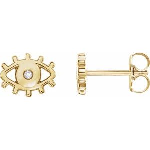 14K Yellow Gold Round 1.2 Mm .015 Ctw Natural Diamond Evil Eye Earrings
