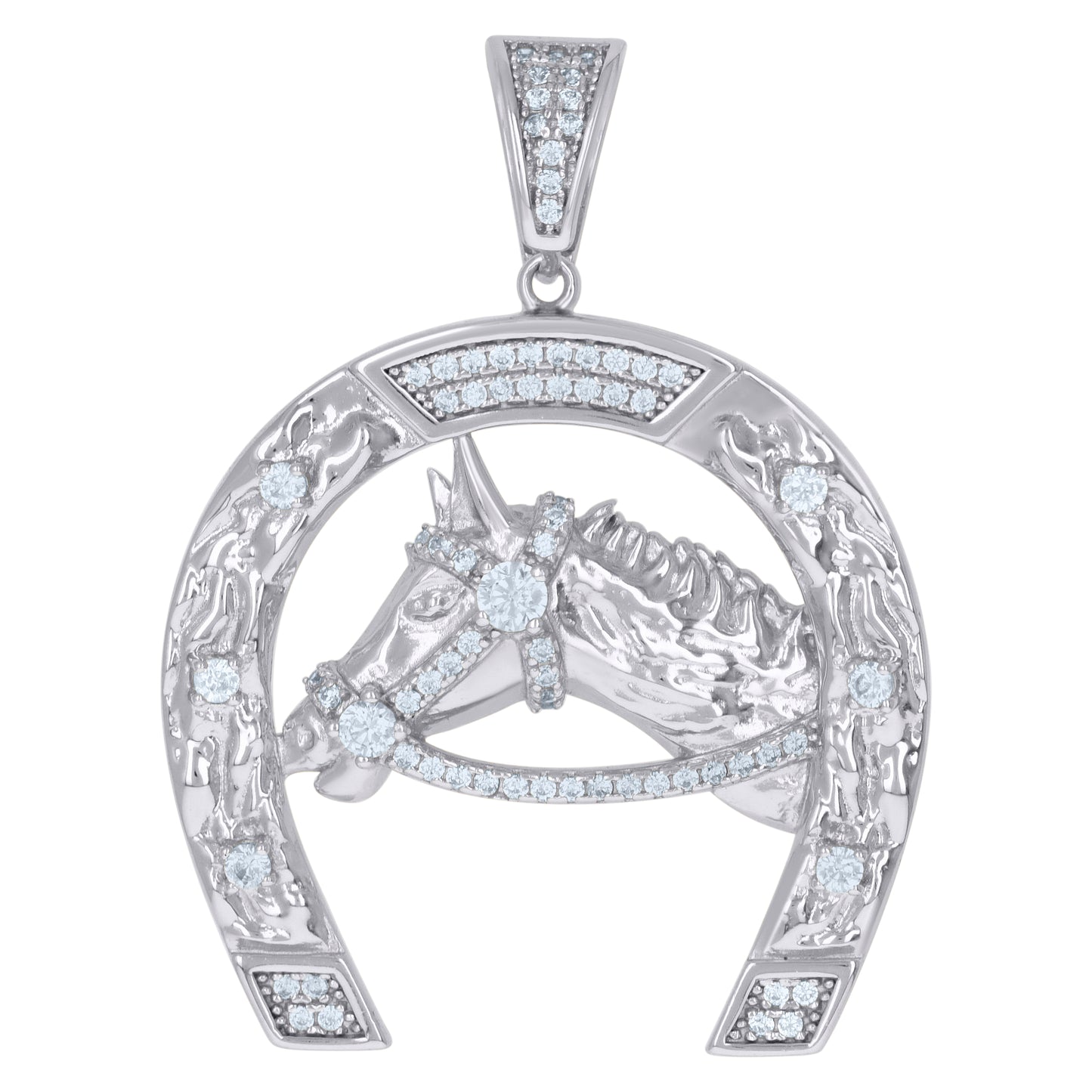 Sterling Silver Mens Cubic-Zirconia Horseshoe Good Luck Charm Pendant