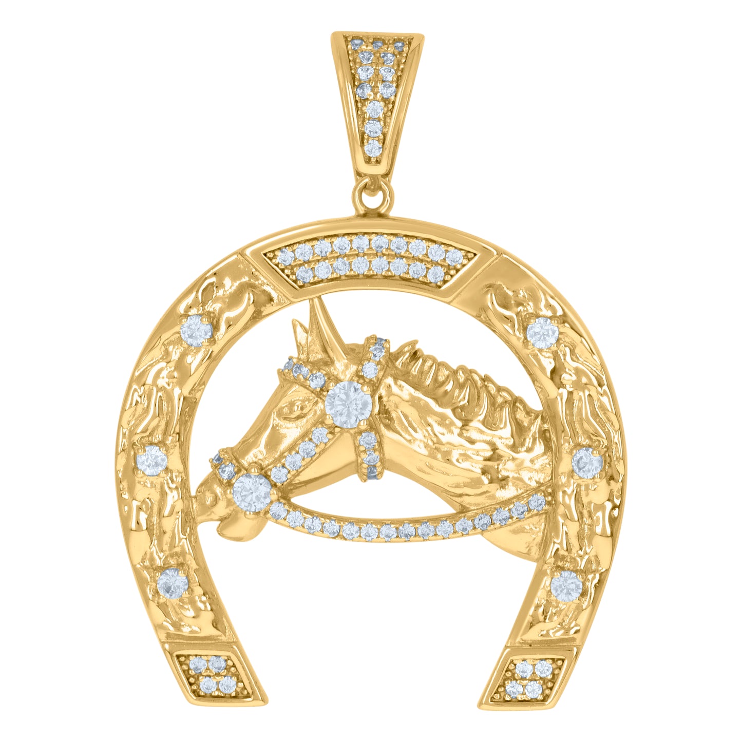 Sterling Silver Mens Cubic-Zirconia Horseshoe Good Luck Charm Pendant