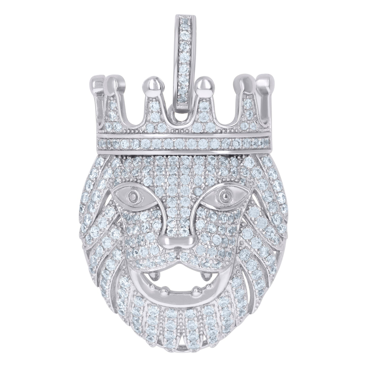 Sterling Silver Mens Cubic-Zirconia Lion King Animal Wildlife Charm Pendant