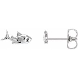 Sterling Silver 10.42 X 4.21 Mm Pair Friction Backs Included Polished Shark Stud Earrings
