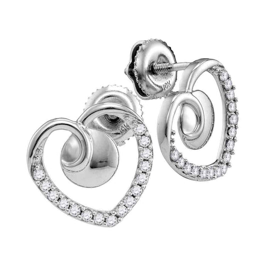10K White Gold Womens Round Diamond Heart Earrings 1/4 Cttw