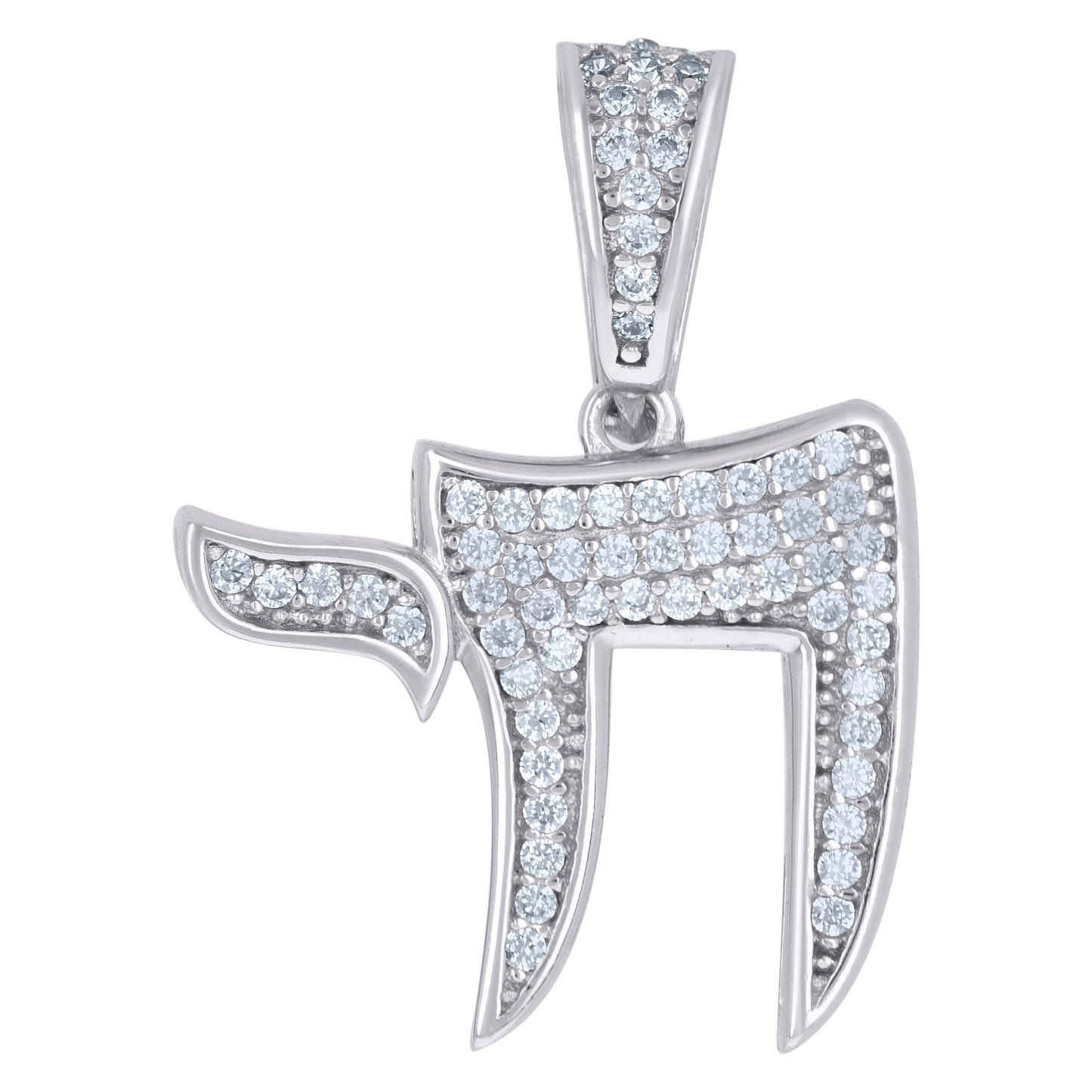 Sterling Silver Mens Cubic-Zirconia Chai Symbols Charm Pendant