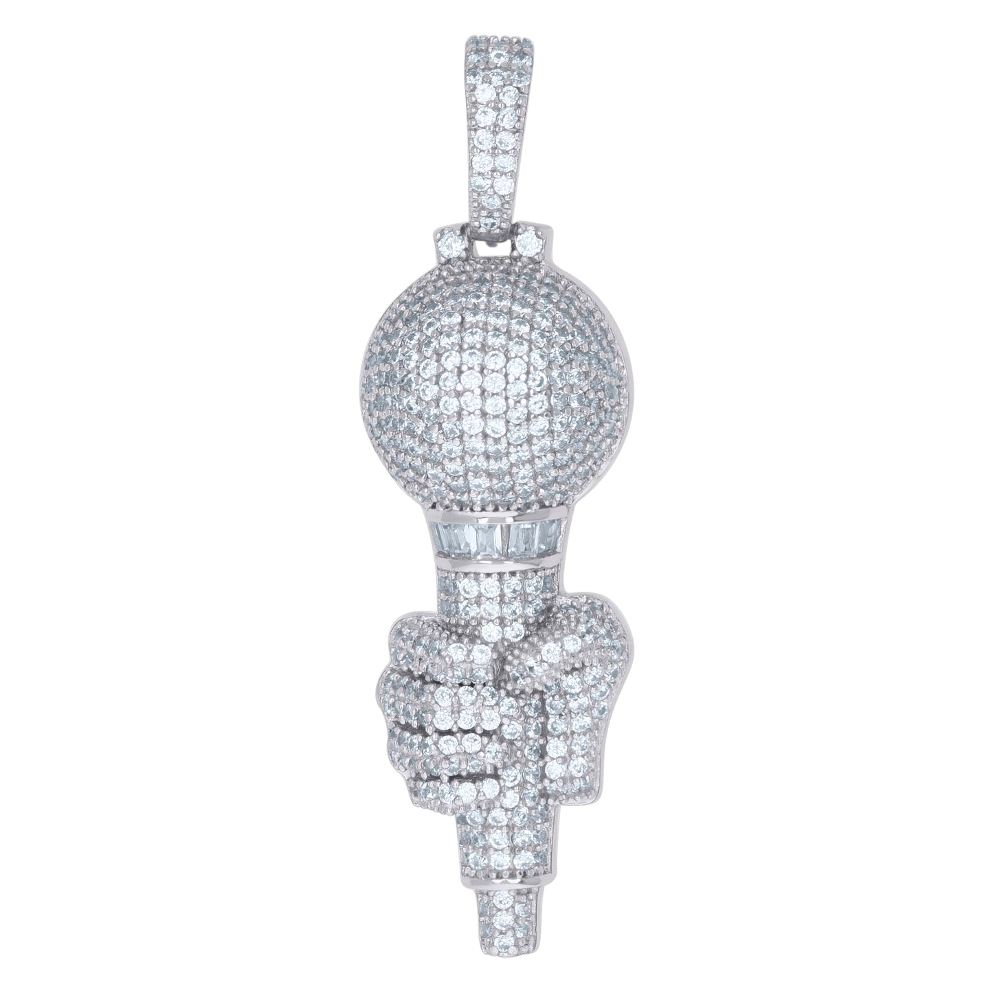 Sterling Silver Mens Cubic-Zirconia Mic In Hand Fashion Charm Pendant