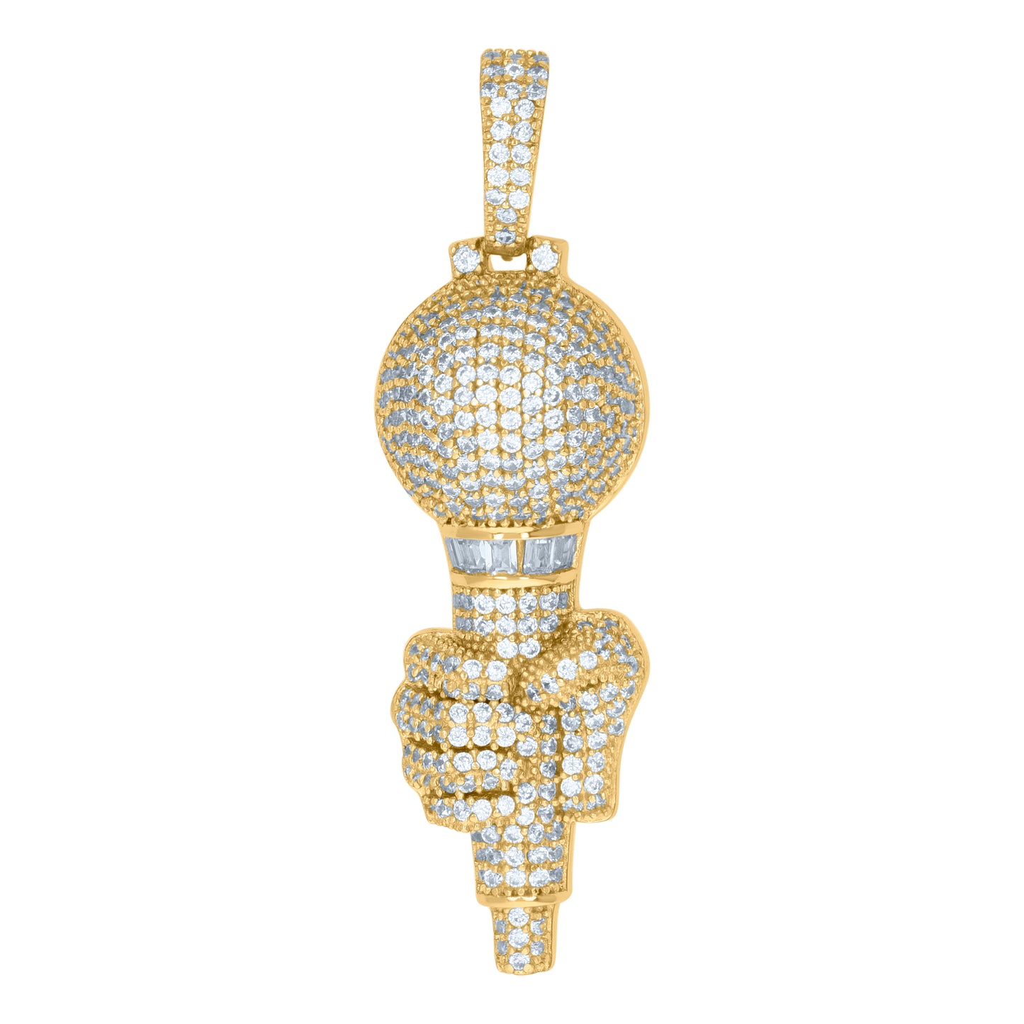 Sterling Silver Mens Cubic-Zirconia Mic In Hand Fashion Charm Pendant
