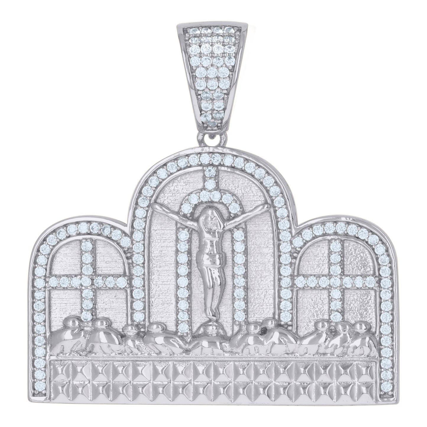 Sterling Silver Mens Cubic-Zirconia Crucifix Last Supper Religious Charm Pendant