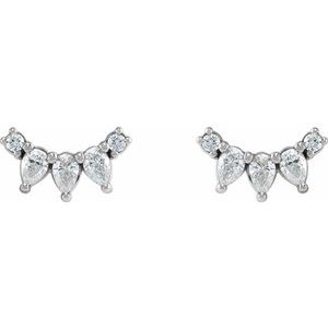 14K White Gold Pear 3 X 2 Mm 1/3 Ctw Natural Diamond Curved Bar Earrings