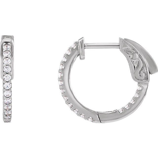 14K White Gold Round 15.5 Mm 1.5 Mm 1.3Mm Vs, F+ Pair Hinged Polished 1/3 Ctw Lab-Grown Diamond Inside-Outside Hoop Earrings