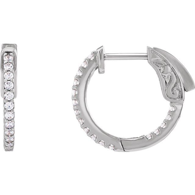 14K White Gold Round 15.5 Mm 1.5 Mm 1.3Mm I1, H+ Pair Hinged Polished 1/3 Ctw Natural Diamond Inside-Outside Hinged Hoop Earrings