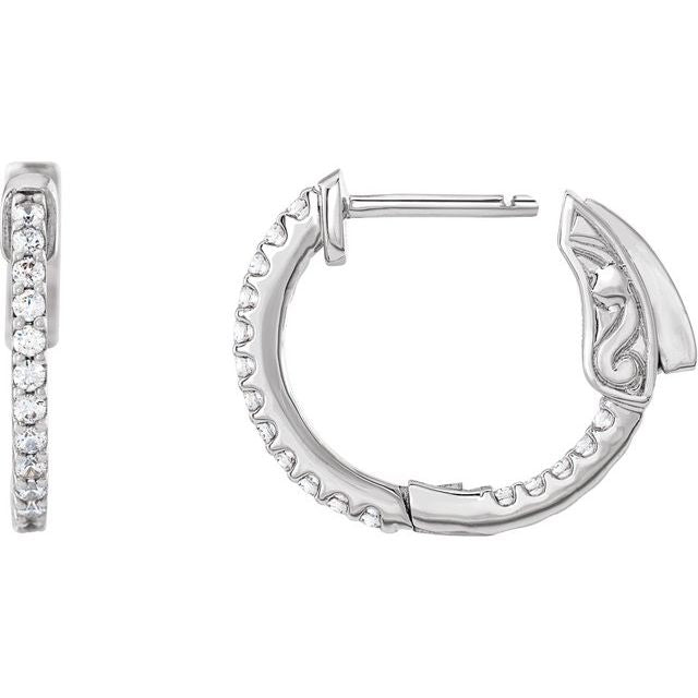 14K White Gold Round 15.5 Mm 1.5 Mm 1.3Mm Vs, F+ Pair Hinged Polished 1/3 Ctw Lab-Grown Diamond Inside-Outside Hoop Earrings