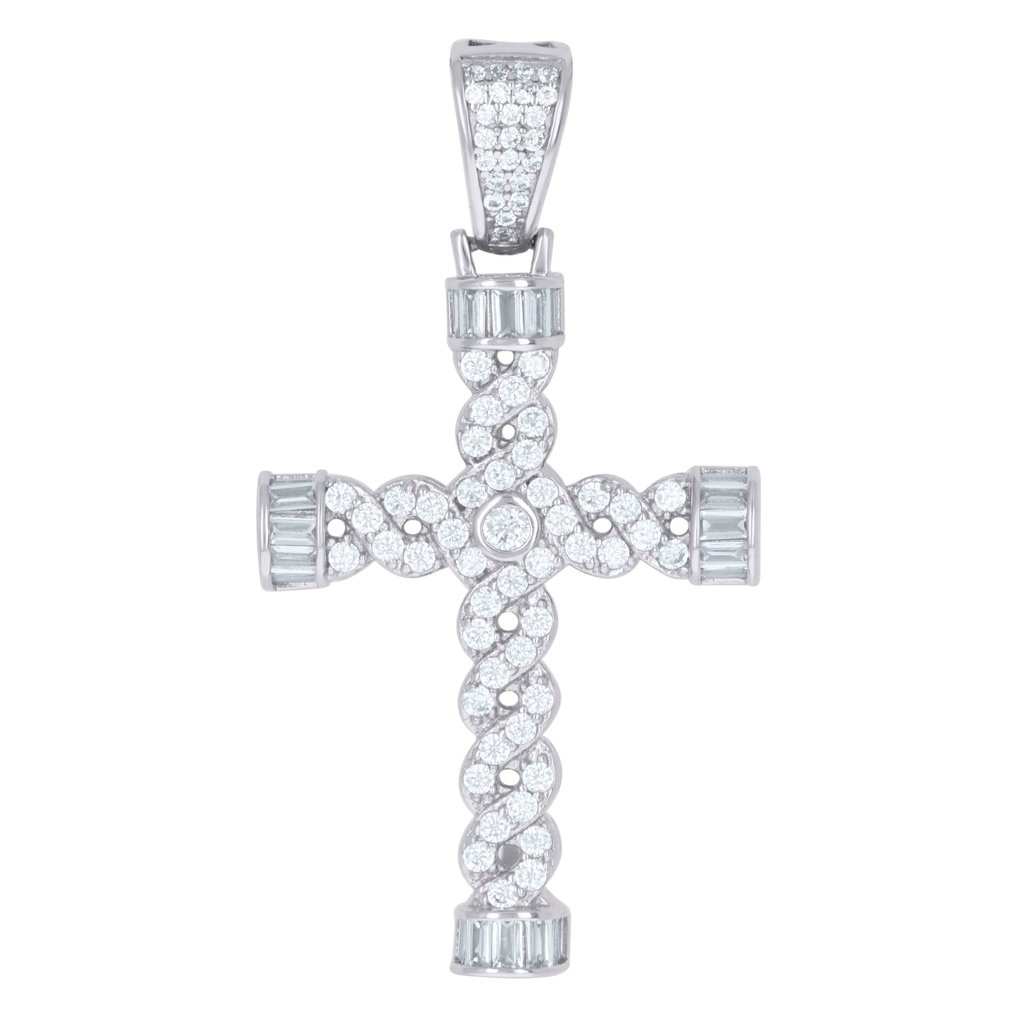 Sterling Silver Mens Cubic-Zirconia Twisted Cross Religious Charm Pendant