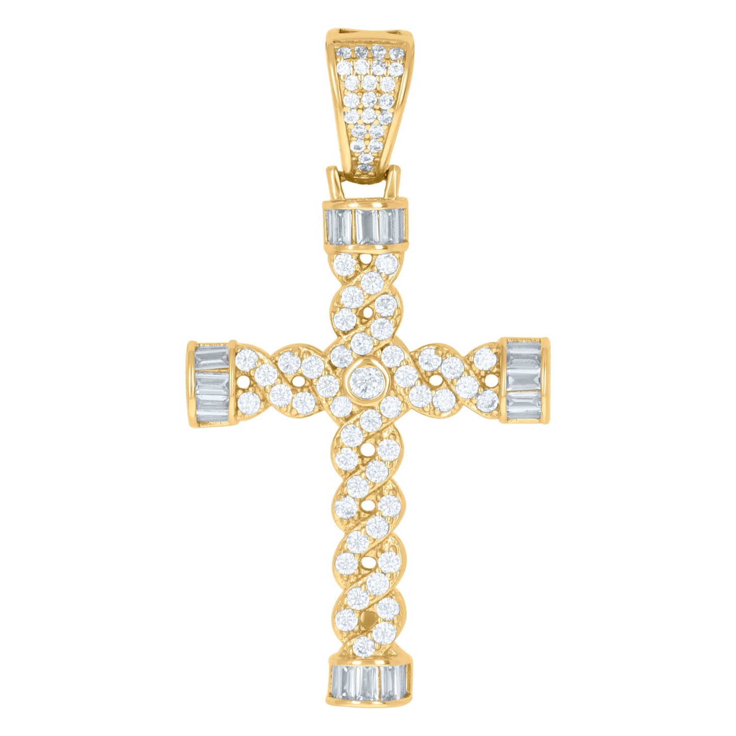 Sterling Silver Mens Cubic-Zirconia Twisted Cross Religious Charm Pendant