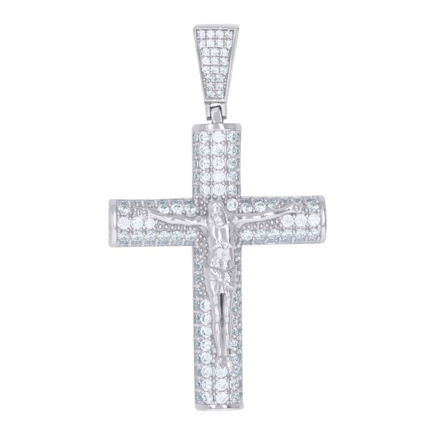 Sterling Silver Mens Cubic-Zirconia Crucifix Cross Religious Charm Pendant
