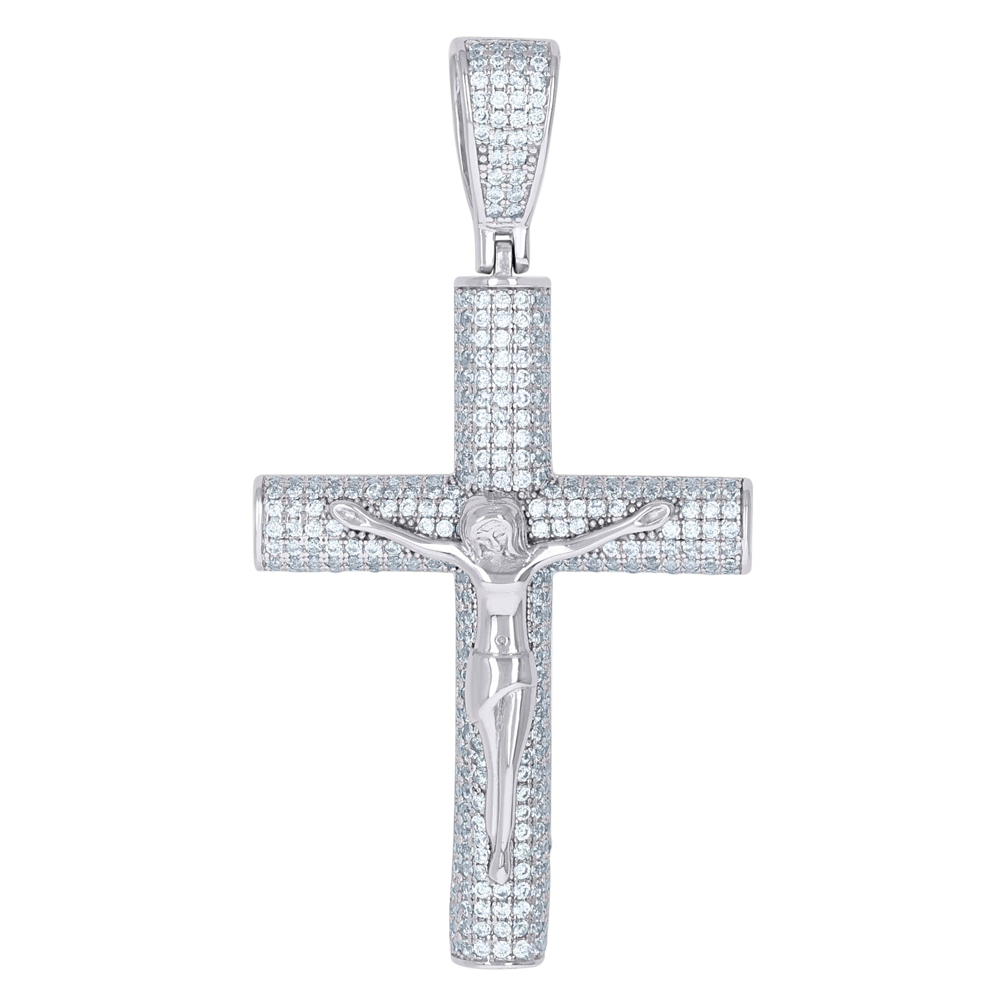 Sterling Silver Mens Cubic-Zirconia Crucifix Cross Religious Charm Pendant