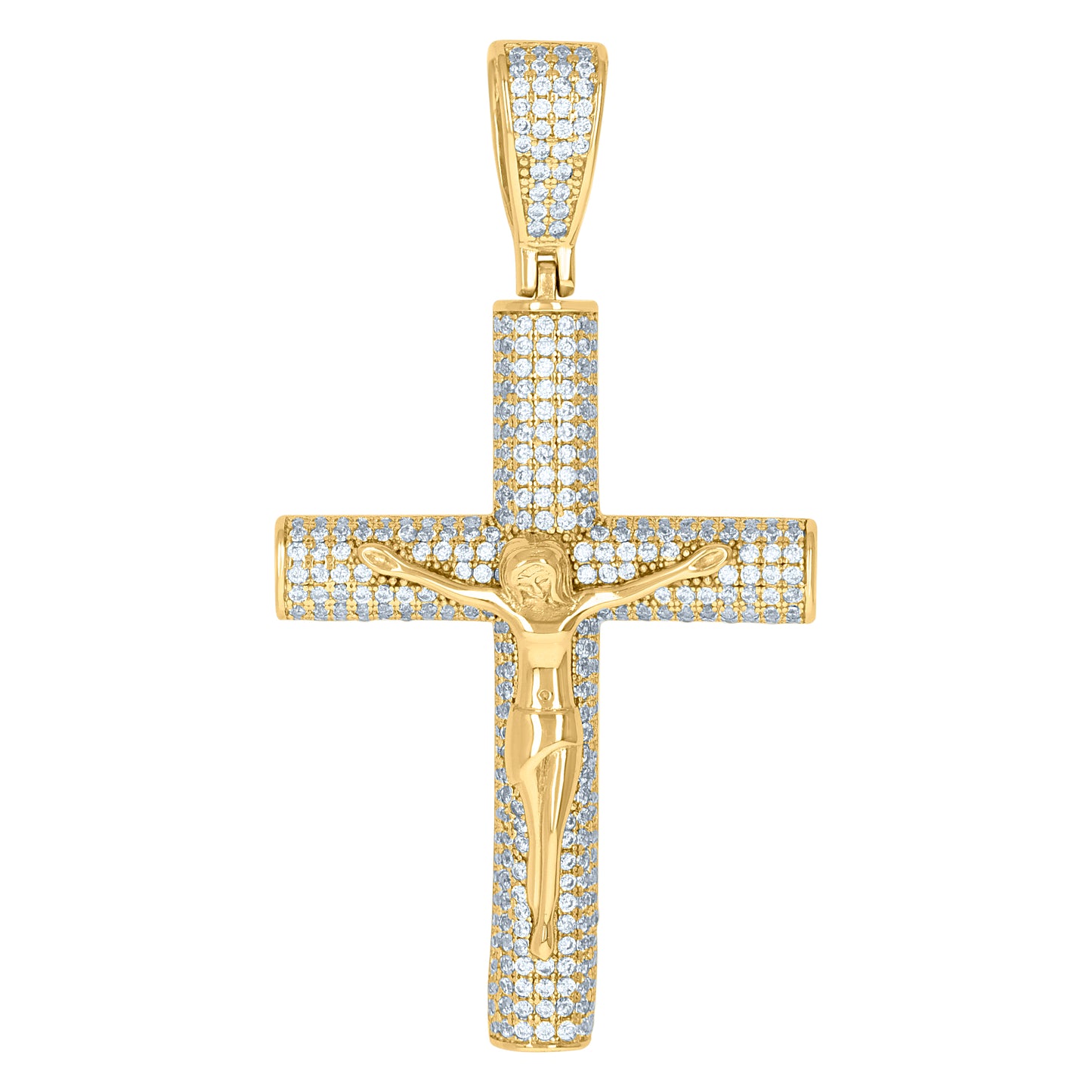Sterling Silver Mens Cubic-Zirconia Crucifix Cross Religious Charm Pendant