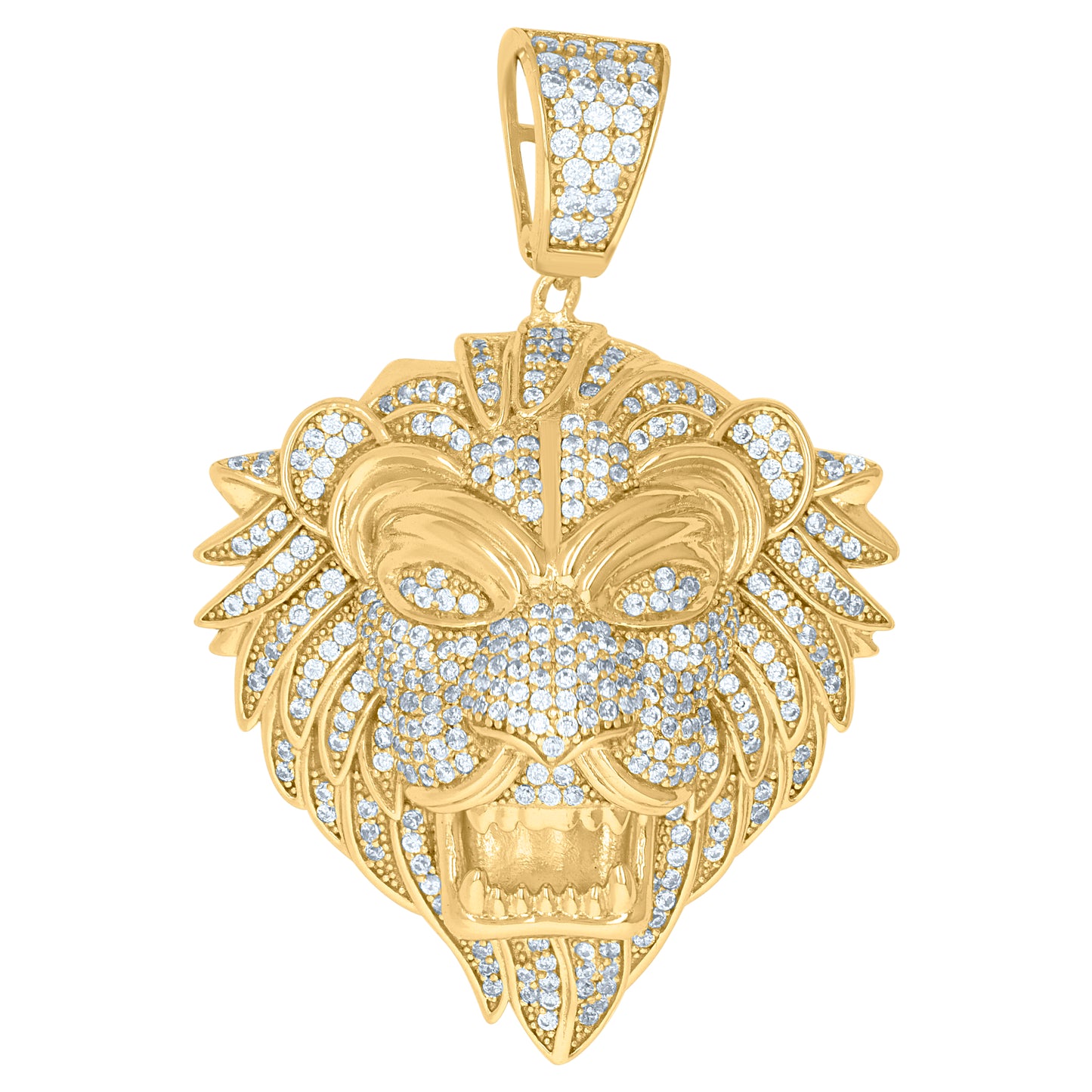 Sterling Silver Mens Baguette Cubic-Zirconia Lion Animal Wildlife Charm Pendant