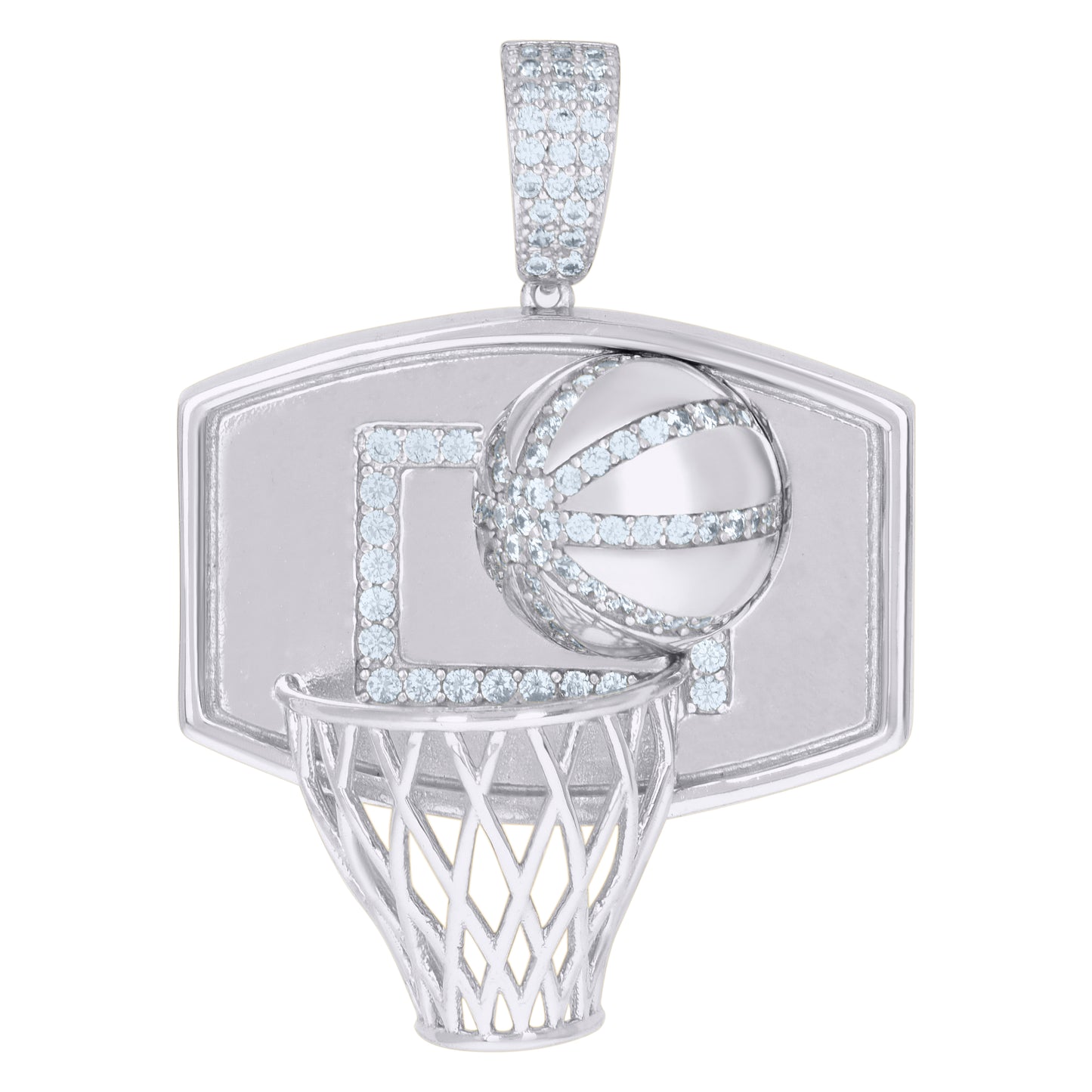 Sterling Silver Mens Cubic-Zirconia Basket Ball Sports Charm Pendant