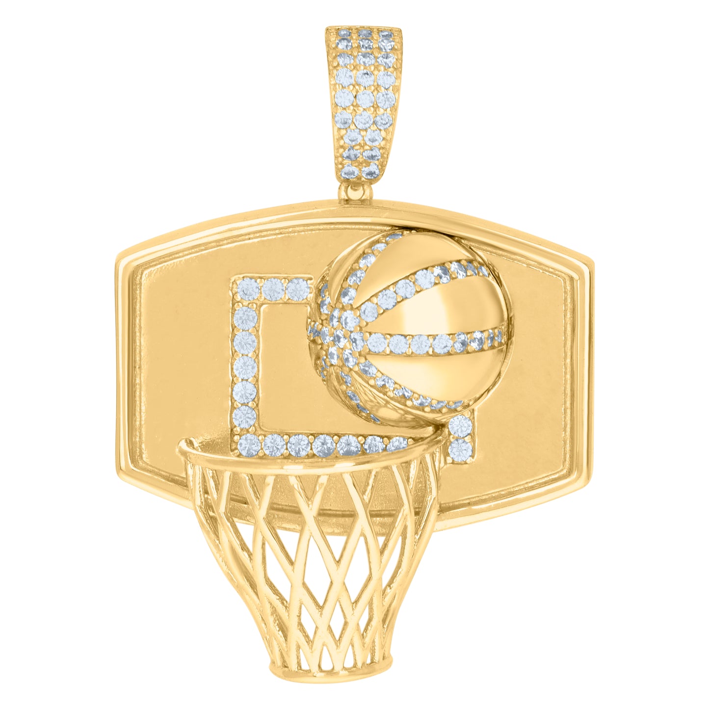 Sterling Silver Mens Cubic-Zirconia Basket Ball Sports Charm Pendant