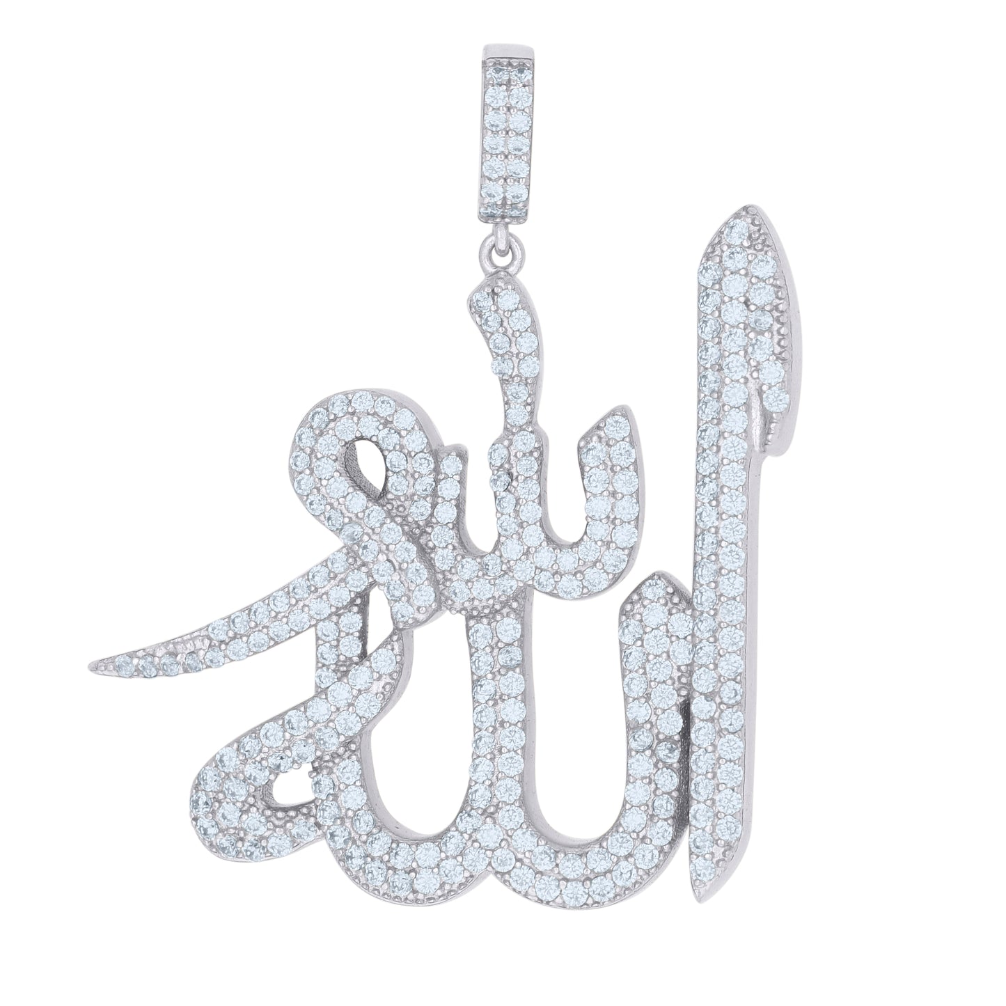 Sterling Silver Mens Cubic-Zirconia Allah Symbols Charm Pendant