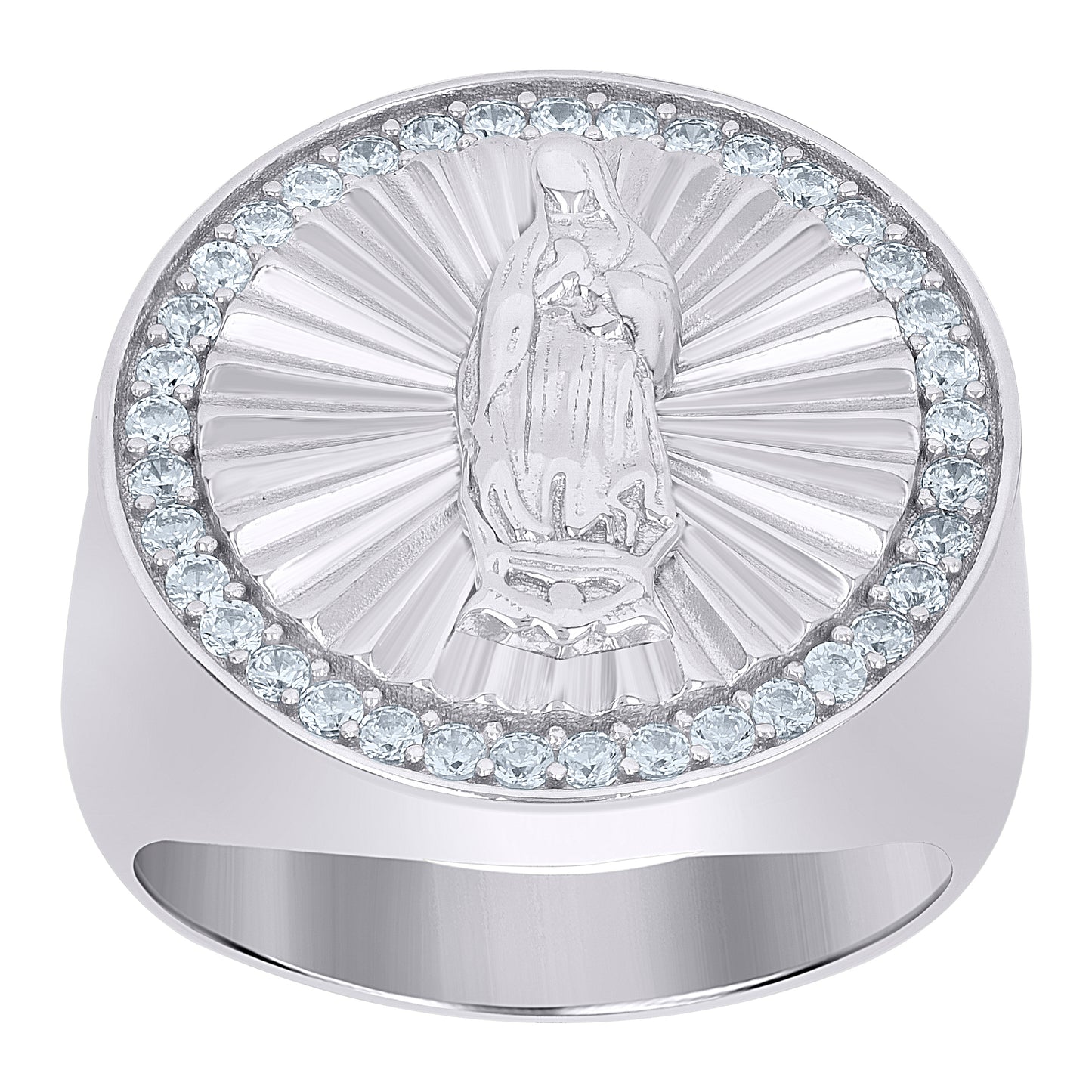 Sterling Silver Yellow-Tone Mens Cubic-Zirconia Guadalupe Religious Bridal Anniversary Wedding Engagement Band Ring Sizes 8 To 11