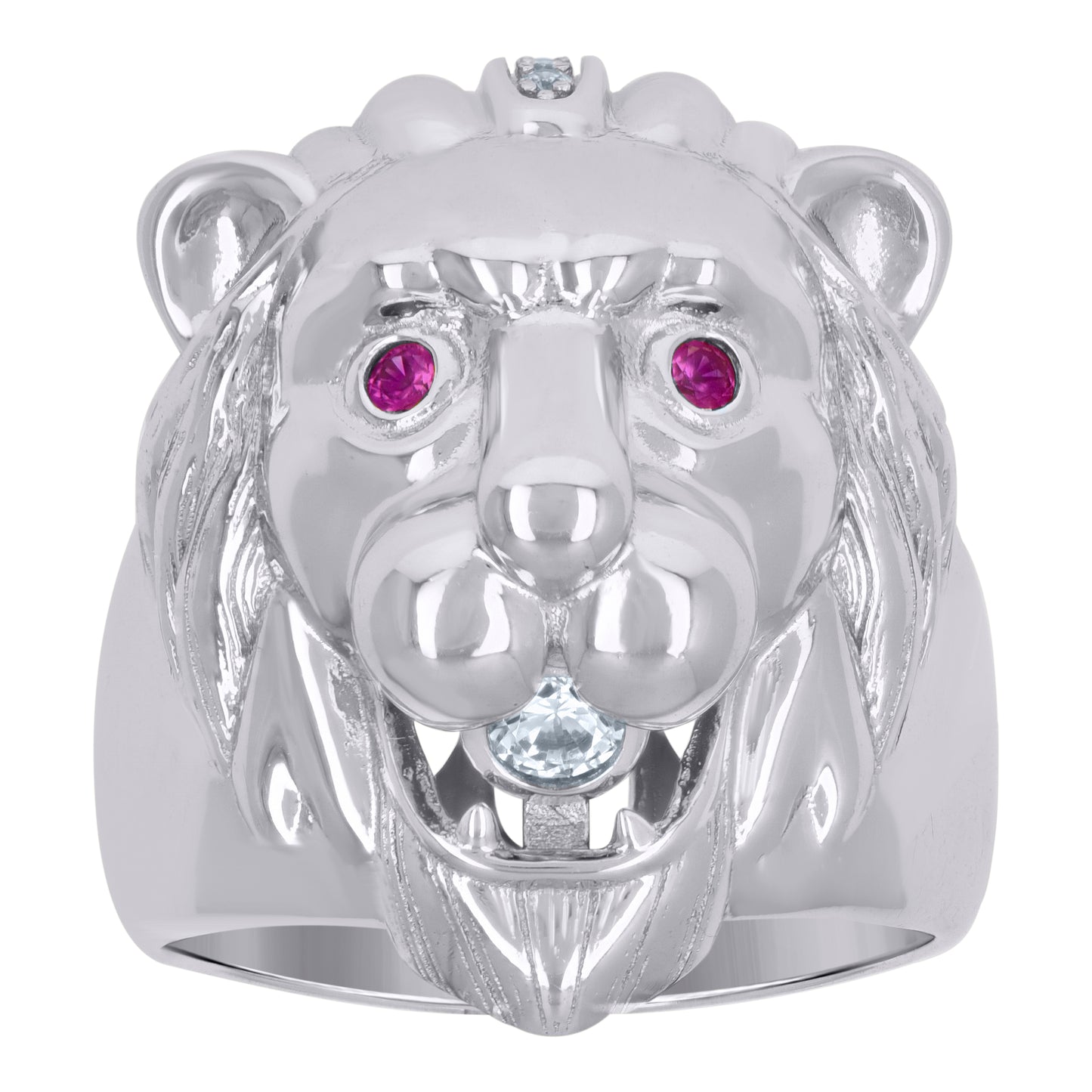 Sterling Silver Mens Pink Cubic-Zirconia Leo/Lion Animal Zodiac Sign/Wildlife Bridal Anniversary Wedding Engagement Band Ring