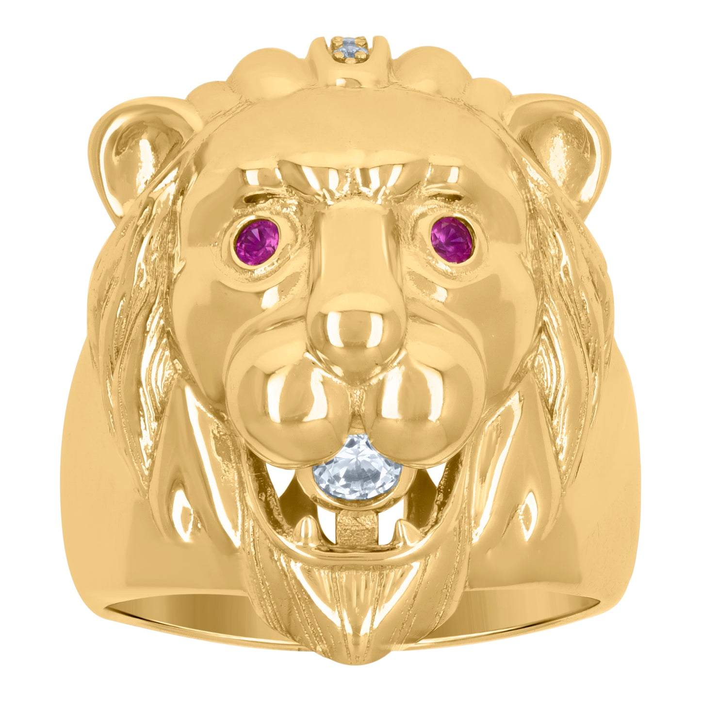 Sterling Silver Yellow-Tone Mens Pink Cubic-Zirconia Leo/Lion Animal Zodiac Sign/Wildlife Bridal Anniversary Wedding Engagement Band Ring