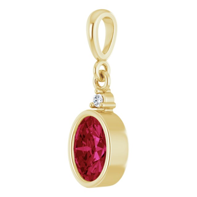 14K Yellow Or White Gold Oval  7 X 5Mm Polished Lab Grown Ruby And .015 Ct Lab Grown Diamond Pendant