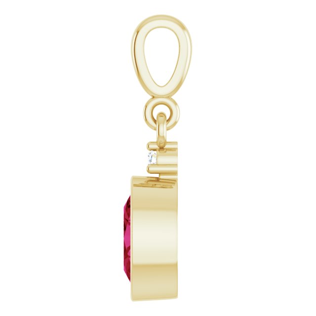 14K Yellow Or White Gold Oval  7 X 5Mm Polished Lab Grown Ruby And .015 Ct Lab Grown Diamond Pendant