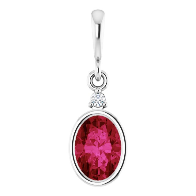 14K Yellow Or White Gold Oval  7 X 5Mm Polished Lab Grown Ruby And .015 Ct Lab Grown Diamond Pendant