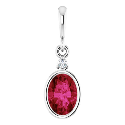 14K Yellow Or White Gold Oval  7 X 5Mm Polished Lab Grown Ruby And .015 Ct Lab Grown Diamond Pendant