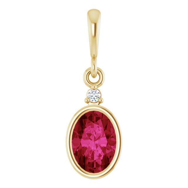 14K Yellow Or White Gold Oval  7 X 5Mm Polished Lab Grown Ruby And .015 Ct Lab Grown Diamond Pendant