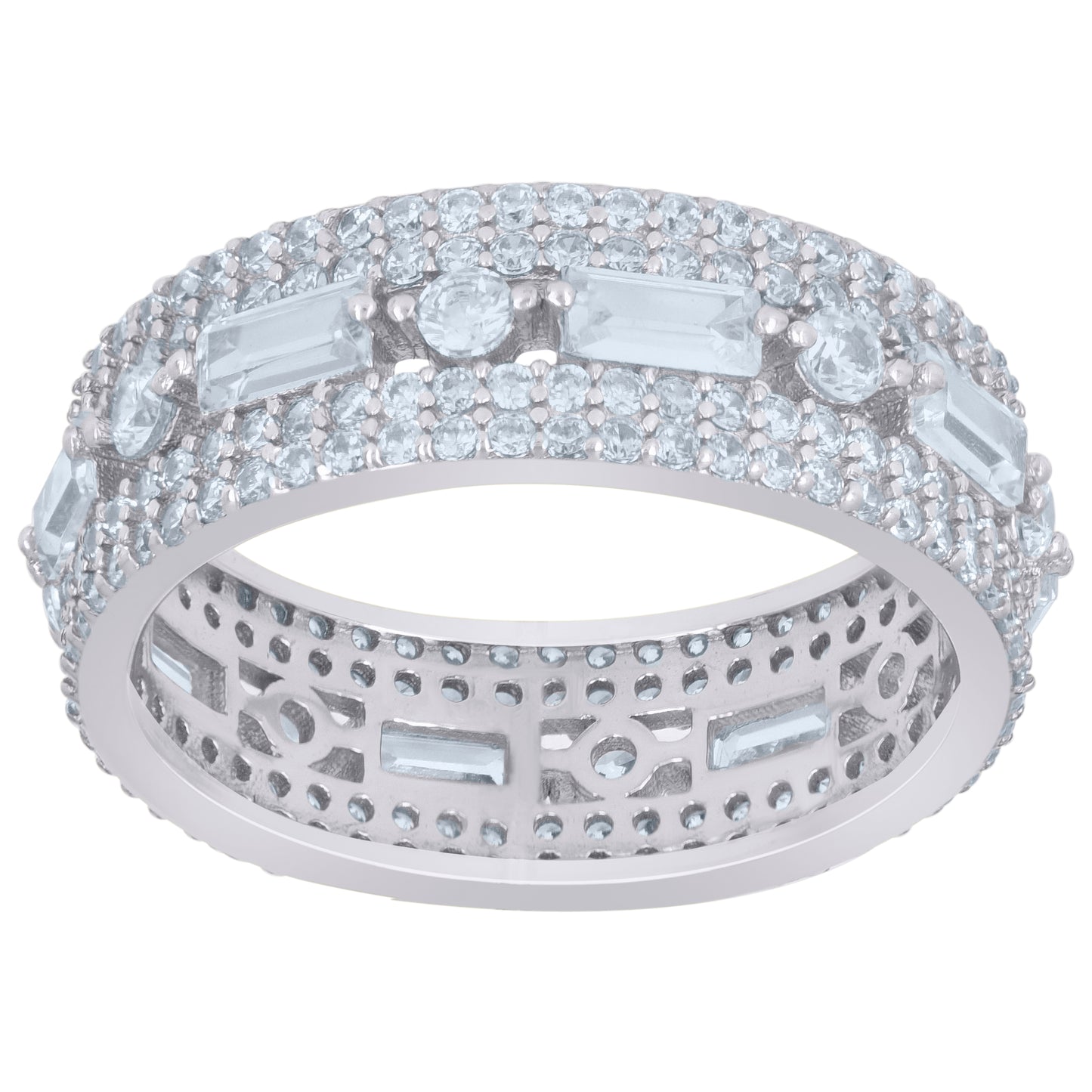 Sterling Silver Women's Baguette Cubic-Zirconia Fashion Bridal Anniversary Wedding Engagement Band Ring Sizes 6 To 9