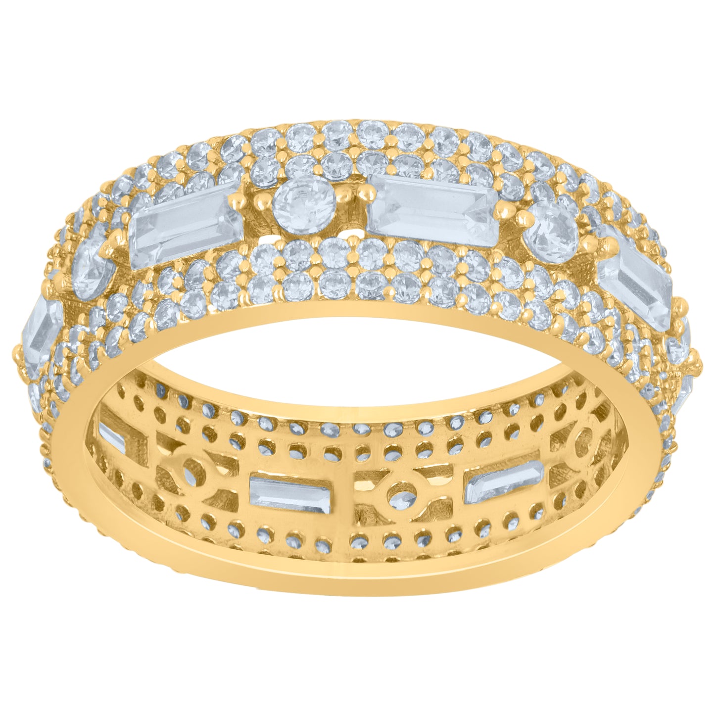 Sterling Silver Yellow-Tone Women's Baguette Cubic-Zirconia Fashion Bridal Anniversary Wedding Engagement Band Ring Sizes 6 To 9