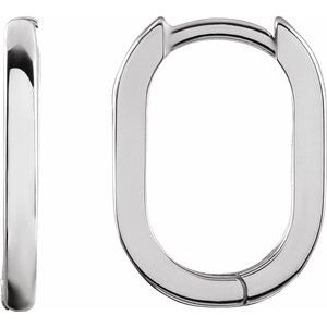 14K White Gold 14 X 10 Mm 1.6 Mm Pair Hinged Polished Elongated Oval Huggie Earrings