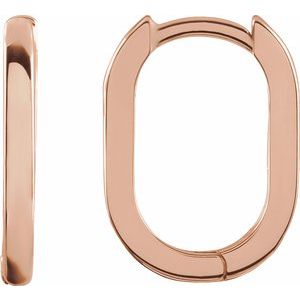 14K Rose Gold 14 X 10 Mm 1.6 Mm Pair Hinged Polished Elongated Oval Huggie Earrings