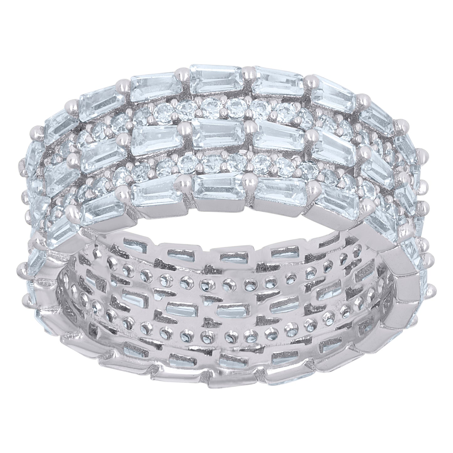 Sterling Silver Women's Baguette Cubic-Zirconia Fashion Bridal Anniversary Wedding Engagement Band Ring Sizes 6 To 9