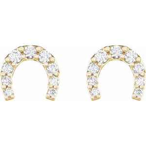 14K Yellow Gold Round 1/6 Ctw Natural Diamond Horseshoe Earrings
