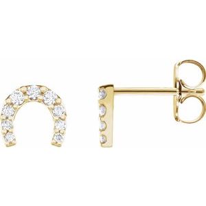 14K Yellow Gold Round 1/6 Ctw Natural Diamond Horseshoe Earrings