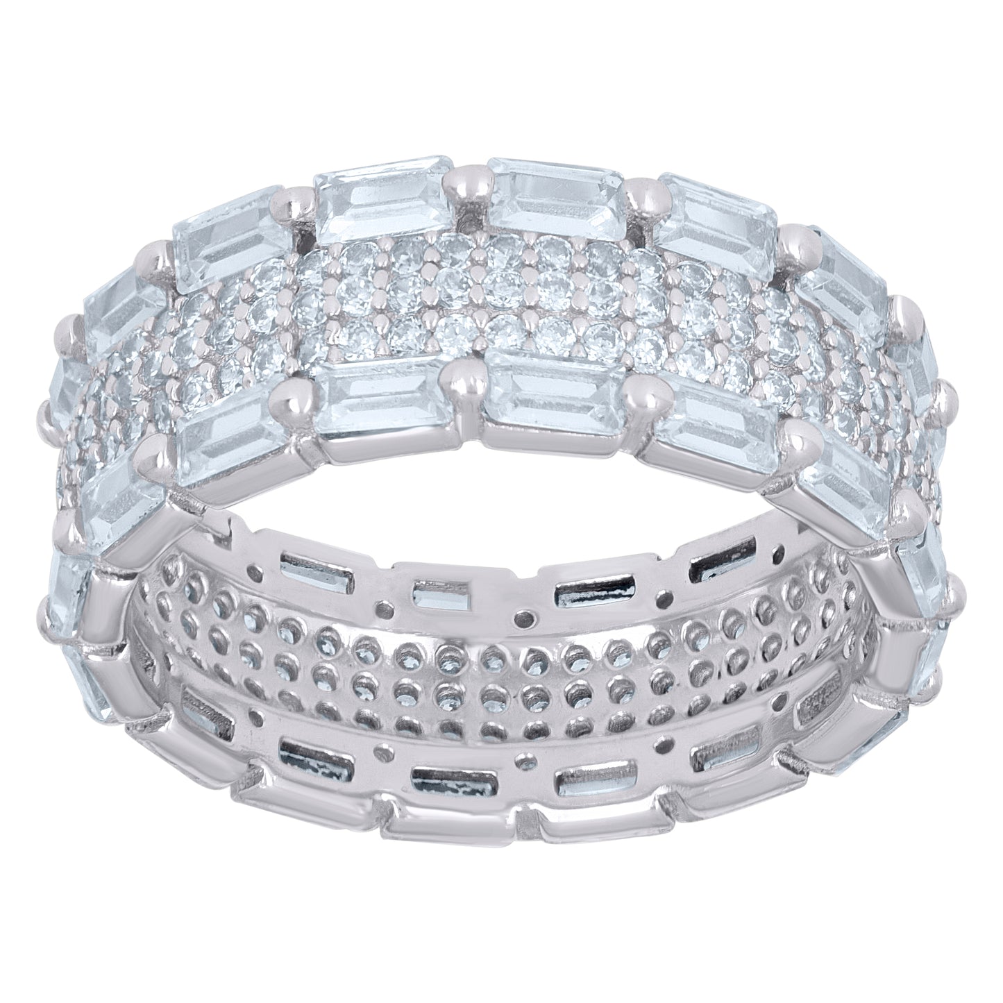 Sterling Silver Womens Baguette Cubic-Zirconia Fashion Bridal Anniversary Wedding Engagement Band Ring Sizes 6 To 9