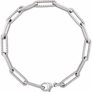 14K White Gold Round 1.1Mm G-H I1 1 Ctw Natural Diamond Link Bracelet, Length: 7 In