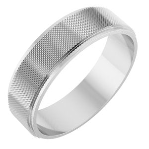 14K White Gold 6 Mm Polished Knurled Pattern Band Size 10